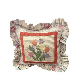 decorative pillow needlepoint country‎ cottage floral grandma core